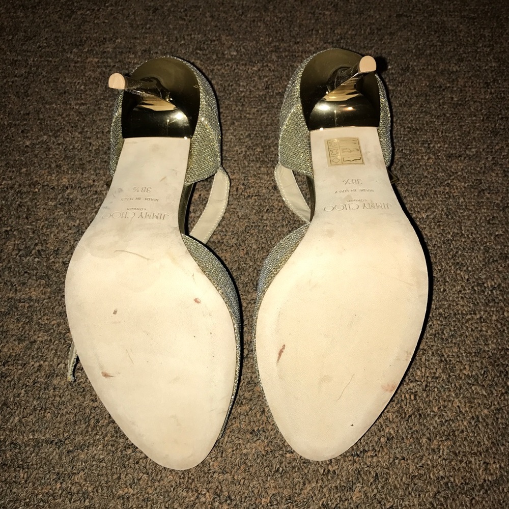 NWT Jimmy Choo gold glitter open toe heels - Picture 8 of 10